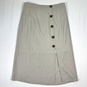 reo Women 100% Cotton Midi Skirt Woven Sz XL 16 Front Slit Lined Office Casual